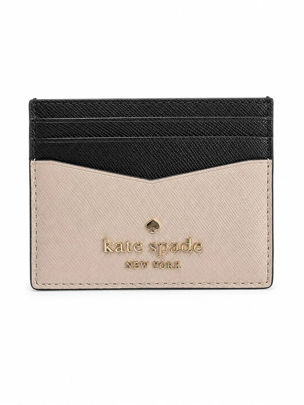 Kate Spade New York Black Beige Saffiano Leather Card Holder Wallet EUC